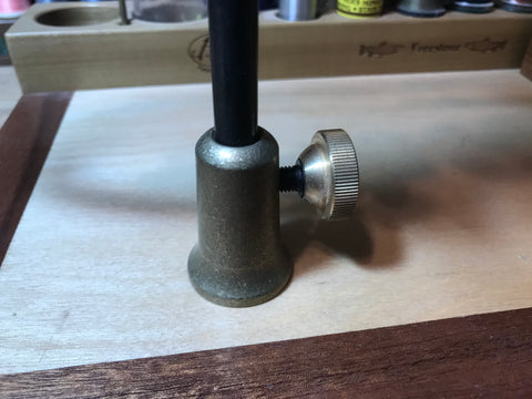 The Regal vise stem holder is perfect for the Traveler series fly tying benches. With the limited space on the Traveler series the vise stem holder opens the surface up for material layout. The vise stem holder is also very stable for putting pressure into the thread wraps.